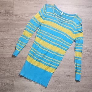 Turquoise and Sunshine Striped Long Sleeve Knit Sweater